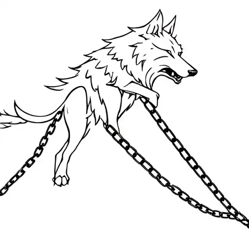 Fenrir wolf holding chain tattoo design idea