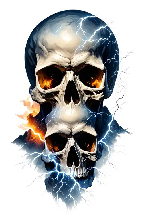 lighting storm, mountains, skulls tattoo design idea