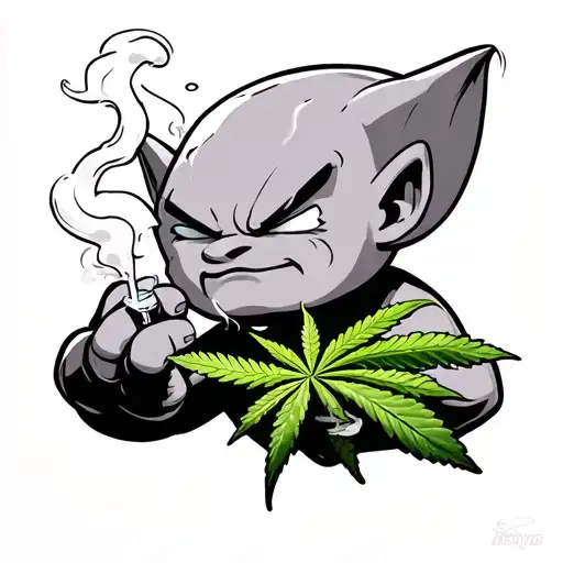 kid buu smoking weed tattoo design idea