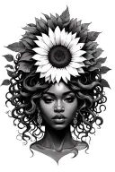 Medusa African American woman face sunflower tattoo design idea