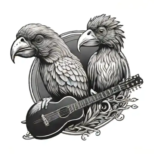 Bird Dodo and Guitar tattoo design idea