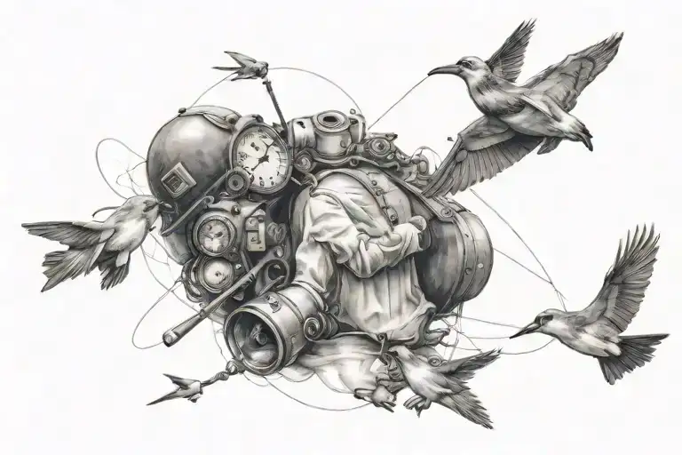 worker traveler lover and dreamer floating tattoo design idea