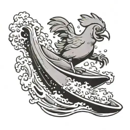 chicken nugget surfing a pipeline wave tattoo design idea