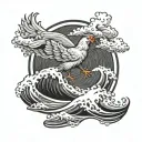 chicken nugget surfing a pipeline wave tattoo design idea