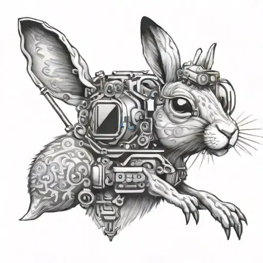 Hare and fpv drone tattoo design idea