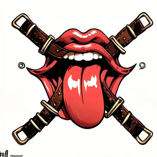 Tongue licking asshole surrounded by leather straps tattoo design idea