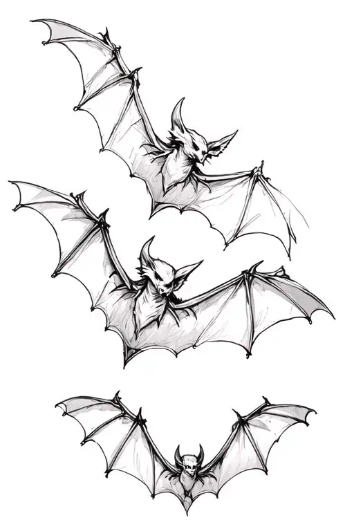 3 bats flying tattoo design idea