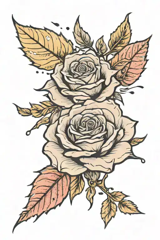 A rose cut by a katana with falling leaves. tattoo design idea