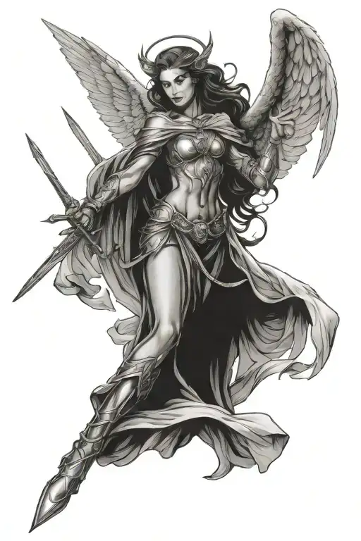Female Angel Warrior Angel tattoo design idea