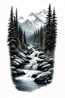 mountain stream with Forrest  tattoo design idea