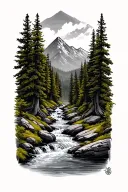 mountain stream with Forrest  tattoo design idea