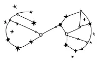 constellations leo, libra, aquarius, zodiac sign thin and clean lines connected stars, with more stars around tattoo design idea