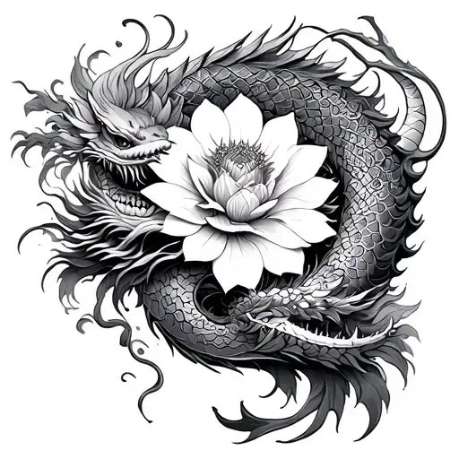 mandala flower and japanese dragon wrapped tattoo design idea