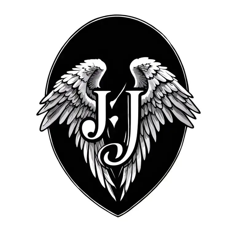 "JJ" angel wings tattoo design idea