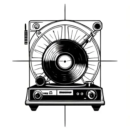 compas with tyre spokes and record player tattoo design idea