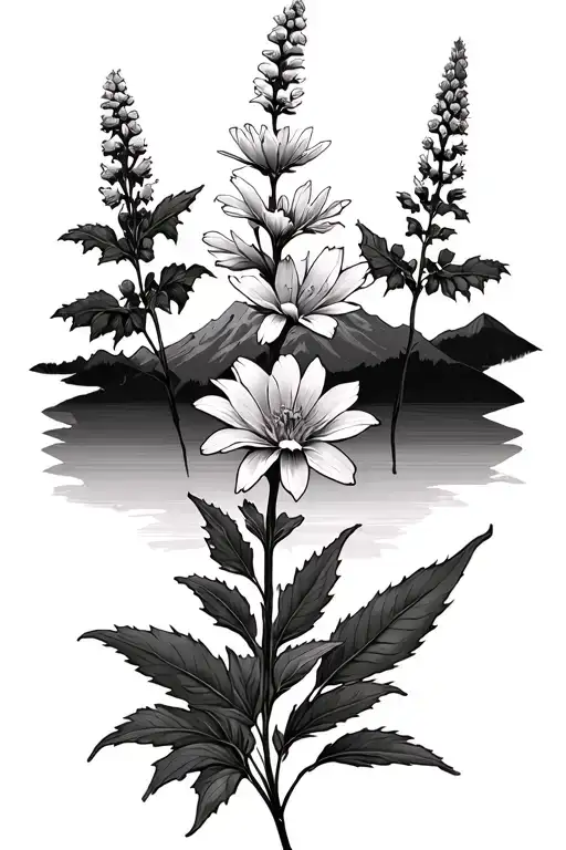 hyssop flower and mountain tattoo design idea