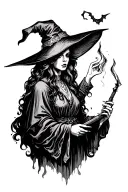 witch casting spells tattoo design idea