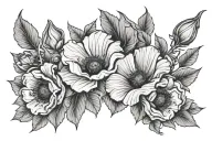 poppy, rose and morning glory flowers tattoo design idea