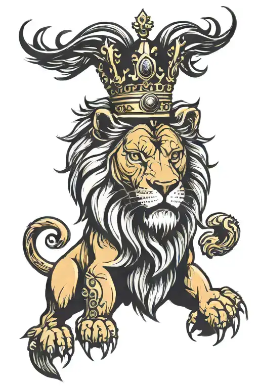 angry lion wearing a crown tattoo design idea