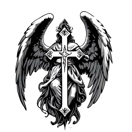 Cross and Sf Raphael angel tattoo design idea