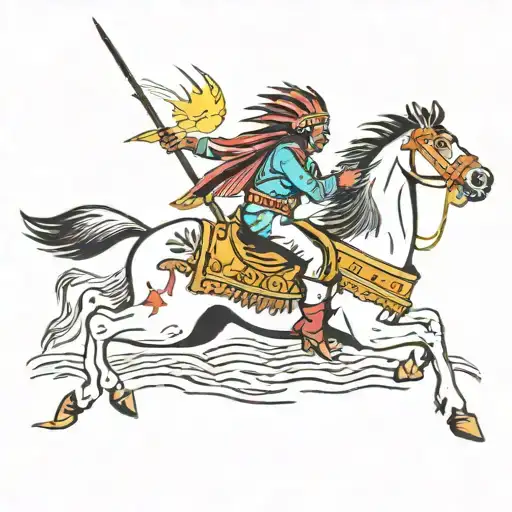 the indian tonto riding a horse on a boat with lightning bolt tattoo design idea