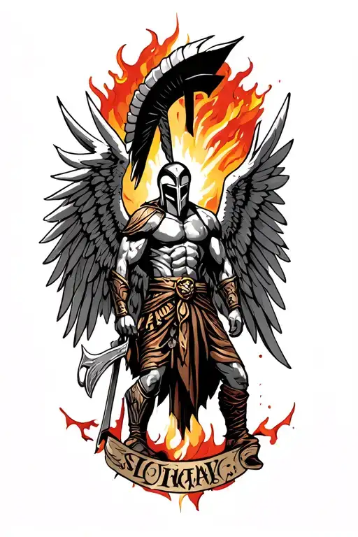 spartan warrior with wings tattoo design idea