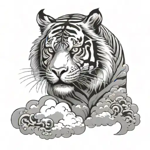 japanese style tiger and clouds tattoo design idea
