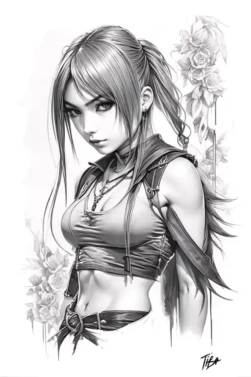 tifa from final fantasy realism portrait tattoo design idea