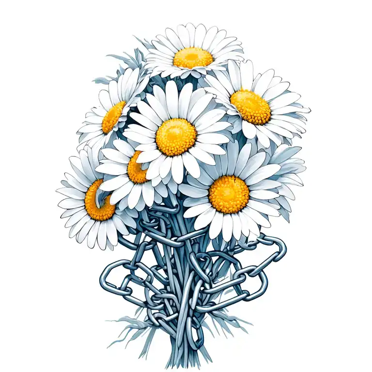 Daisies intertwined with chain links tattoo design idea