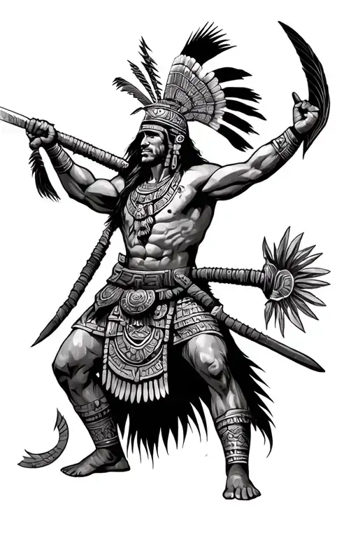 Aztec warrior battling tattoo design idea