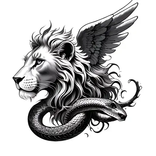 angel head lion snake twig wave tattoo design idea