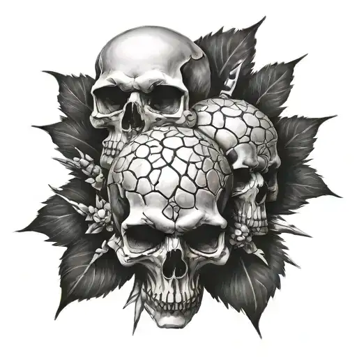 2 skulls facing each other with cyberstigilisim spikes  tattoo design idea