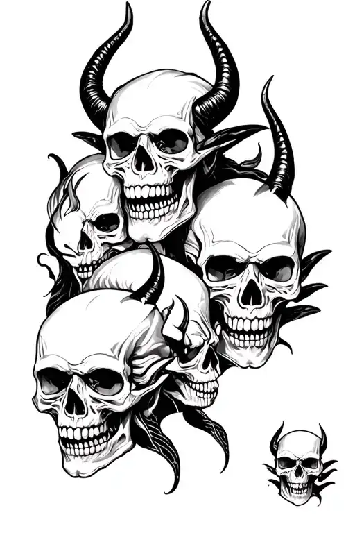 Devil and skulls tattoo design idea