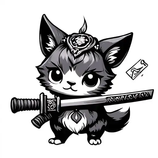 Rosomakh animal cute with katana tattoo design idea
