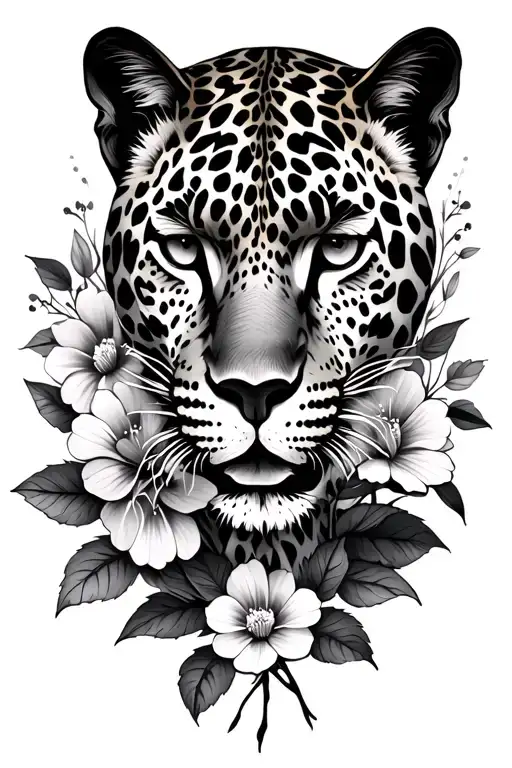 leopard print and flowers intertwined tattoo design idea