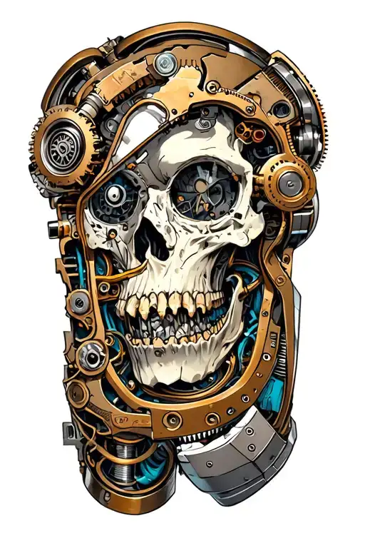 steampunk without skulls showing inner workings of the arm with skin peeled open tattoo design idea