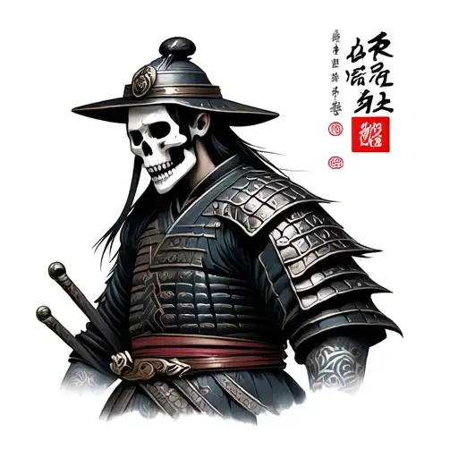 Samurai with skeleton face tattoo design idea