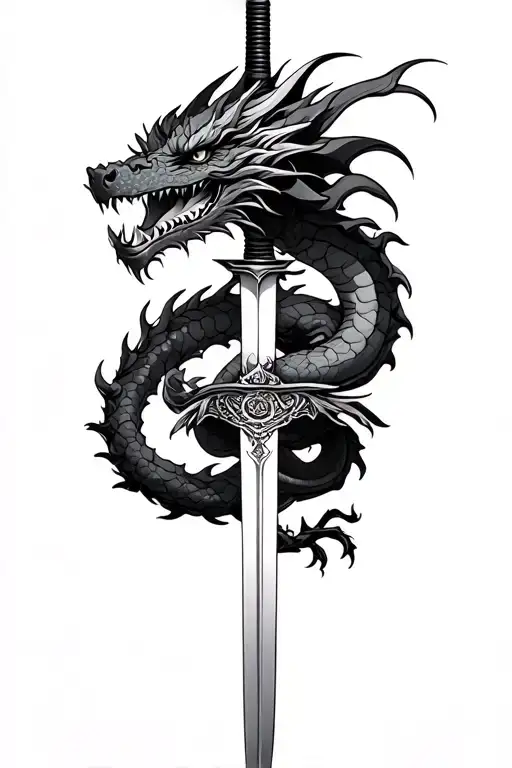 dragon wrapped around a katana sword tattoo design idea
