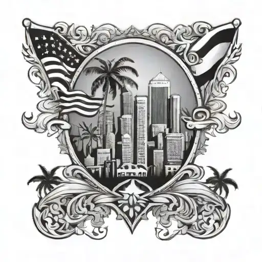 Miami Skyline cuban flag tattoo design idea