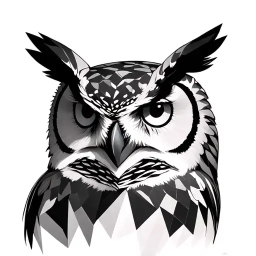 owl realism face with geometric body tattoo design idea