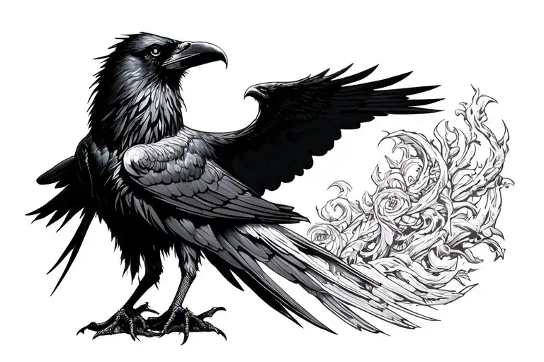 valhalla raven standing tattoo design idea