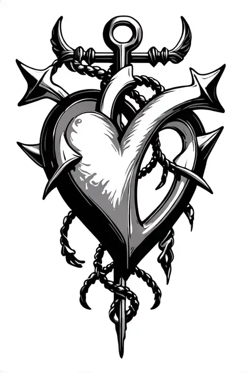 cross heart anchor intertwined tattoo design idea