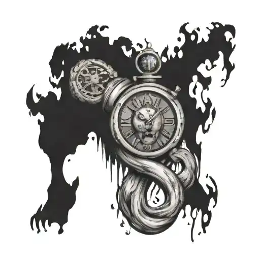 lion, fire hose, world map, old clock, firefighter tattoo design idea