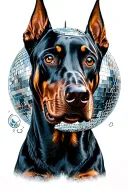 A design with Doberman Dog disco ball tattoo design idea