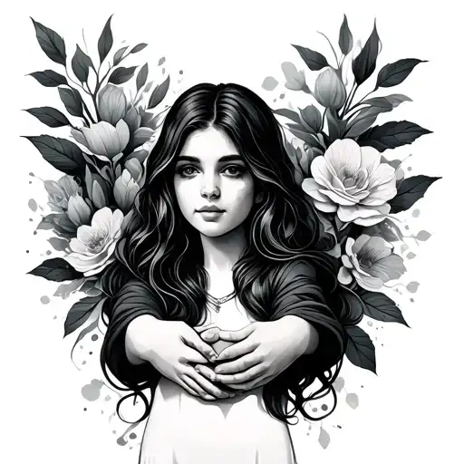 woman and inner child holding hands tattoo design idea