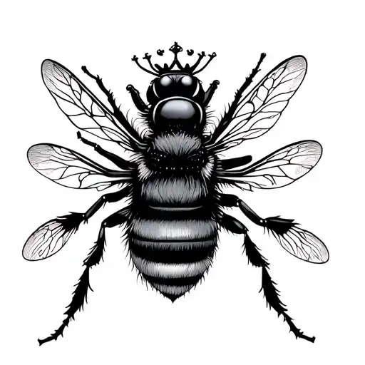fine line intricate detailed minimalist bee with a crown tattoo design idea