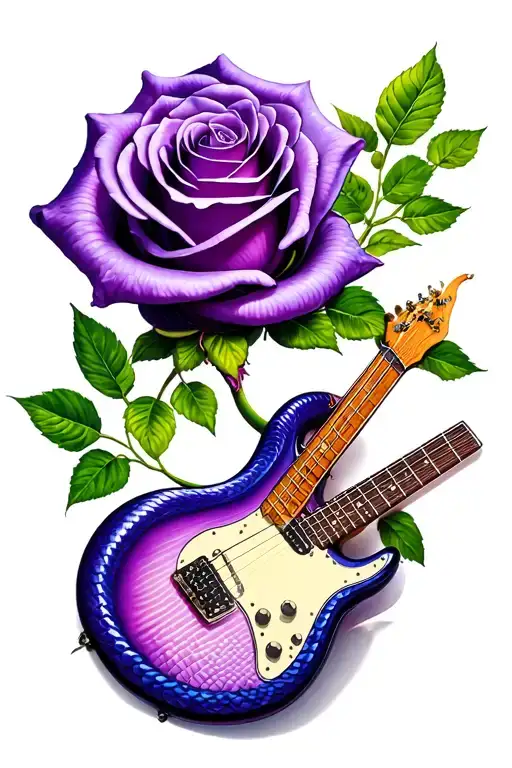 Purple Rose snake guitar merging tattoo design idea