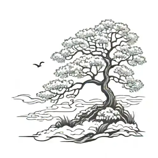 japanese maple tree surrounded by clouds tattoo design idea