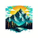 Mountains sun rays clouds tattoo design idea