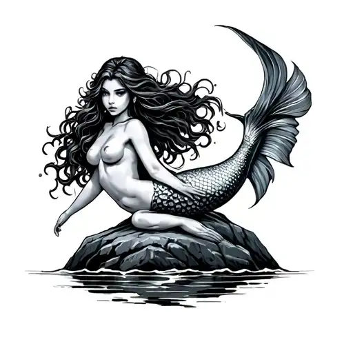 Mermaid On Rock tattoo design idea